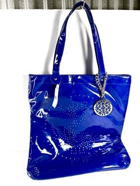 Steve Madden Patent Blue Tote with Decorative Charm